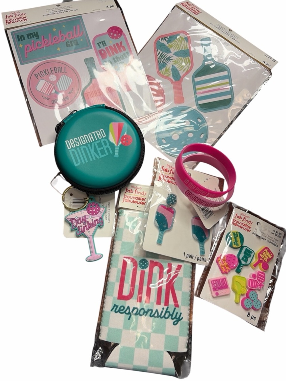 Pickleball Themed Gift Set - Designated Dinker Accessories Pink and Teal
